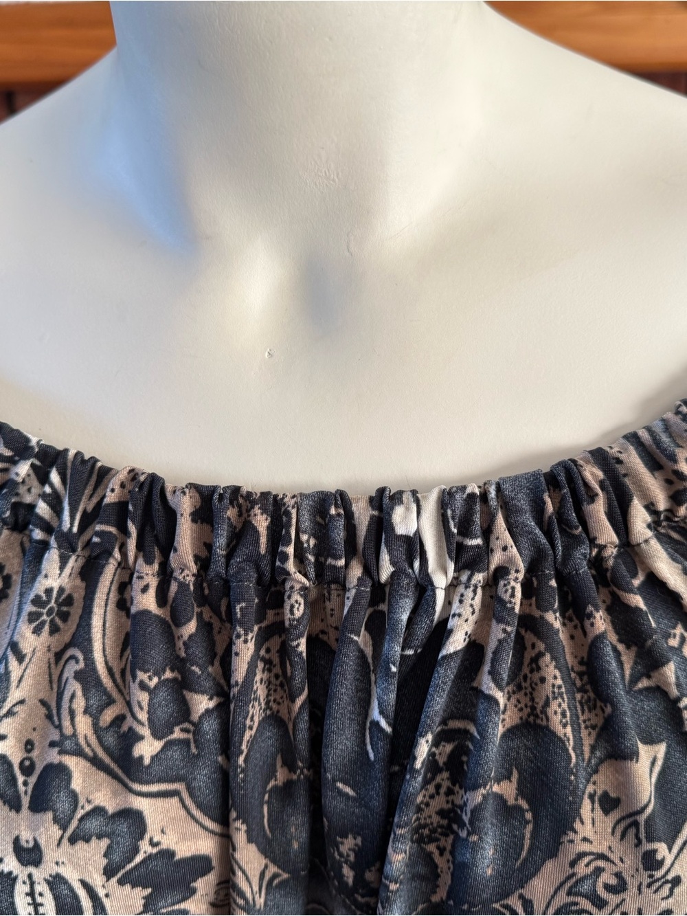 Jacob Off-Shoulder Floral Print Blouse - Navy & Beige - Picture 2 of 6